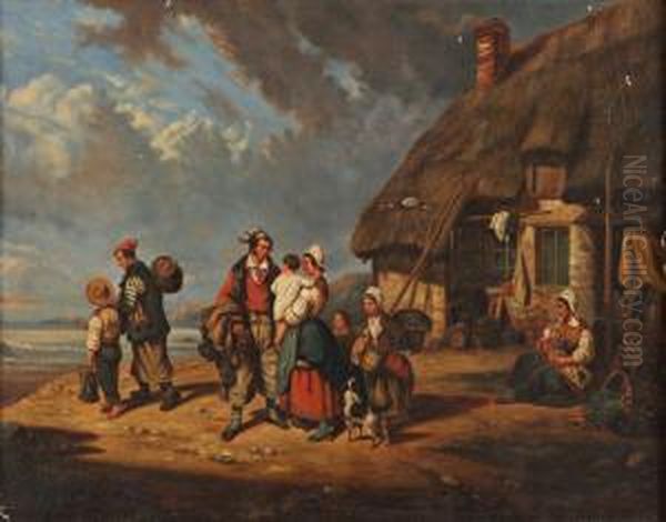 Famille De Pecheurs En Normandie Oil Painting by Olivier Perrin