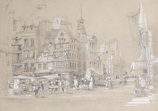 Rue De Paris, Havre Oil Painting by Caleb Robert Stanley