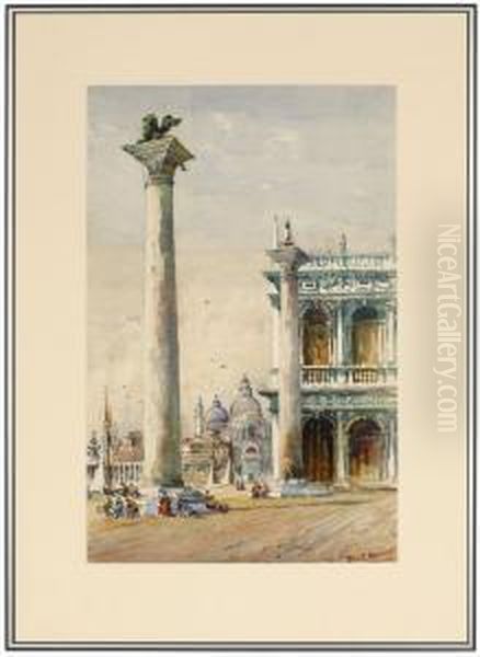 View Of The Columns In The Piazzetta San Marco And Santa MariaDella Salute In The Distance Oil Painting by Jane C Stanley