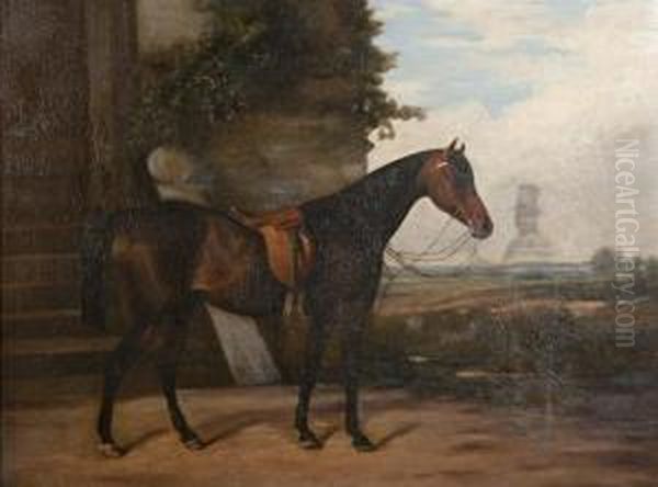 Portrait Of A Horse In A Landscape Oil Painting by Arthur J. Stark