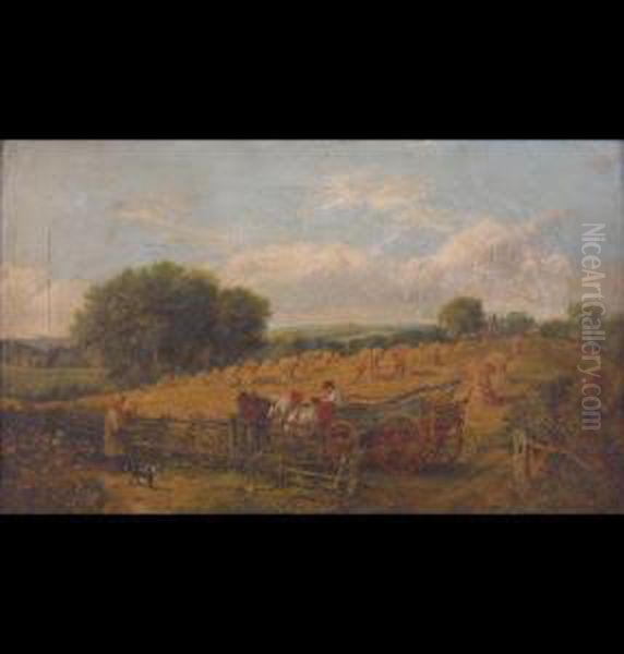 Harvest Scene With Figures Oil Painting by Arthur J. Stark