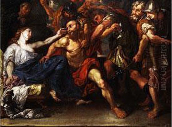 Samson Und Dalila Oil Painting by Jakob Karl Stauder