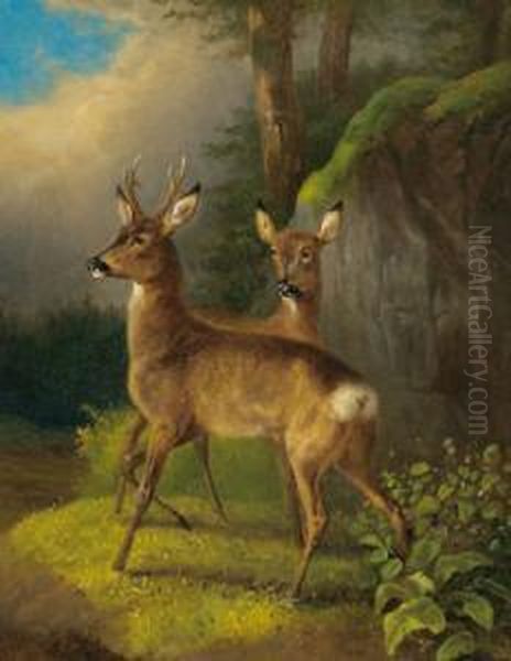 Rehbock Und Gais Oil Painting by Carl Steffeck