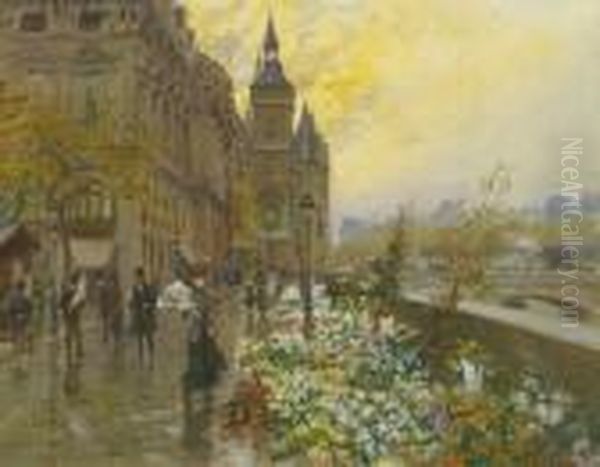 The Flower Market Oil Painting by Georges Stein