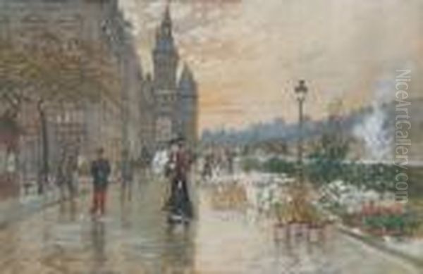 Paris, Le Quai Aux Fleurs, Bd Saint Martin. Oil Painting by Georges Stein