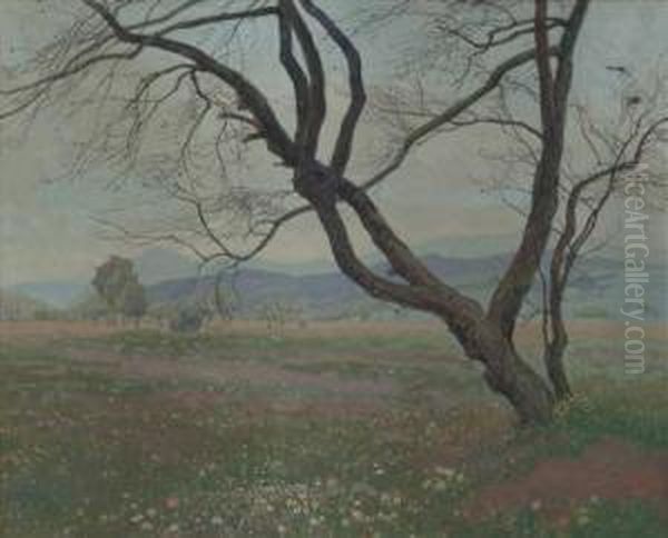 Bluhende Sommerwiese Mit Baum Oil Painting by Eduard Stella