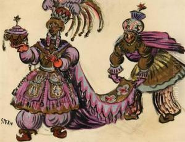 Three Crayon And Gouache Costume Designs Oil Painting by Ernst Stern