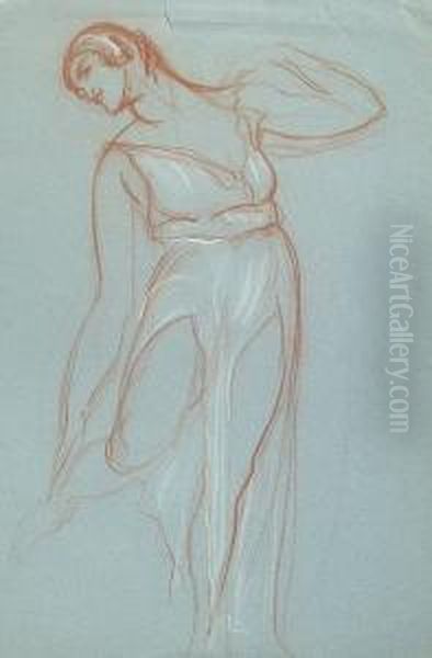 A Female Figure Study Oil Painting by Albert Edward Sterner