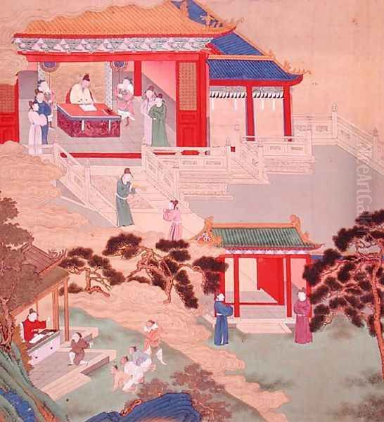 Emperor Tai Tsung (r.762-779) reading a medical tome, from a history of Chinese emperors Oil Painting by Anonymous Artist