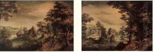 Cavalier Et Promeneurs En Bord De Foret. Oil Painting by Pieter Stevens