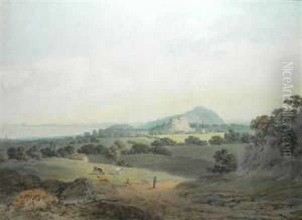 A View Towards Edinburgh With Figures In The Foreground Oil Painting by I Stevenson