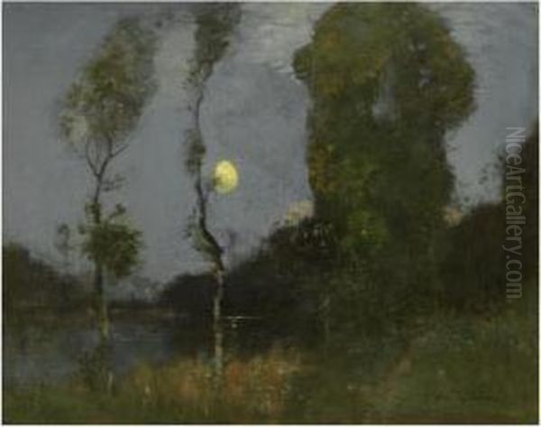 Moonlight Over Bardowie Loch Oil Painting by Robert Macaulay Stevenson