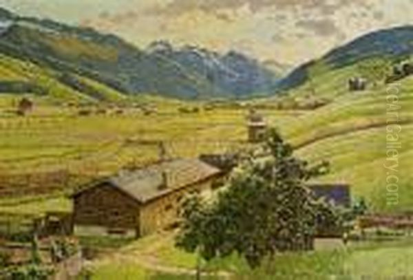 Innerhofer Hof In Bramberg Oil Painting by Josef Stoitzner