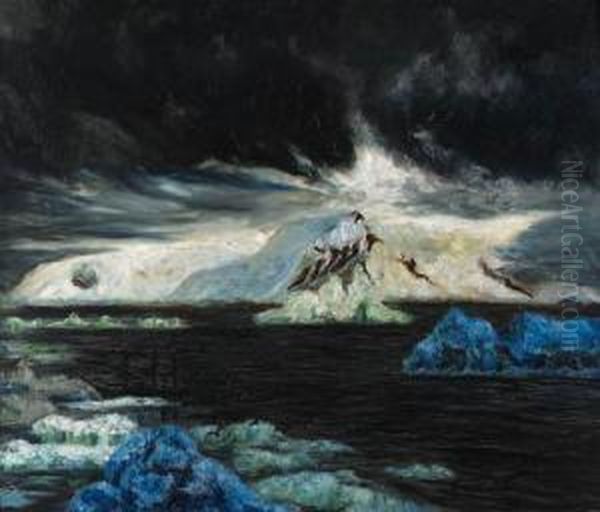 Ship Amid Ice Floe, Greenland Oil Painting by Frank Wilbert Stokes
