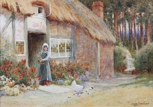 Feeding The Chickens Oil Painting by Arthur Claude Strachan