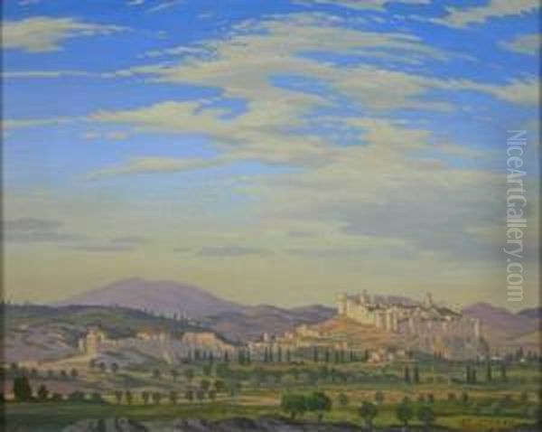 Italian Landscape With A Fortress Oil Painting by Ian Strang