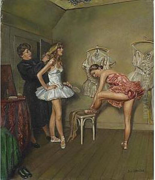 Ballerinas In The Dressing Room Oil Painting by Benjamin Strasser