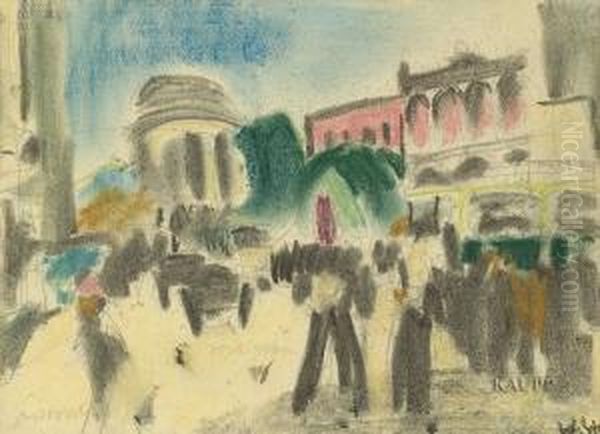 Skizzierte Strasenszene Mit Automobilen Und Figurenstaffage Oil Painting by William Straube