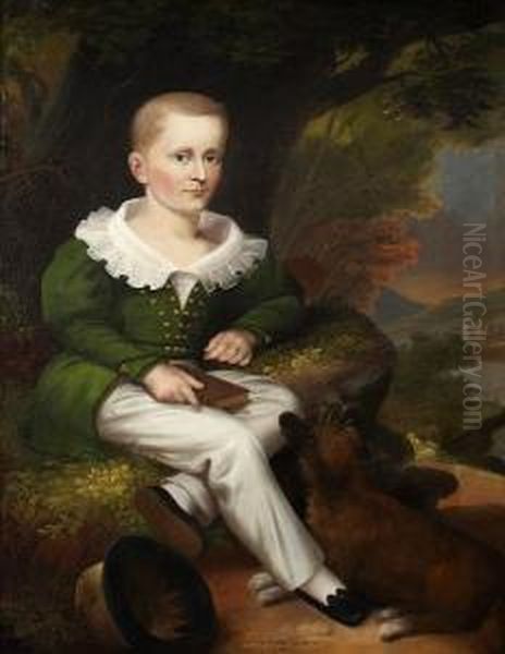 A Portrait Of A Boy With A Dog Seated At His Feet Oil Painting by Robert Street