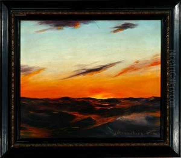 Evening Sun Over The Ocean Oil Painting by Arnold Strindberg