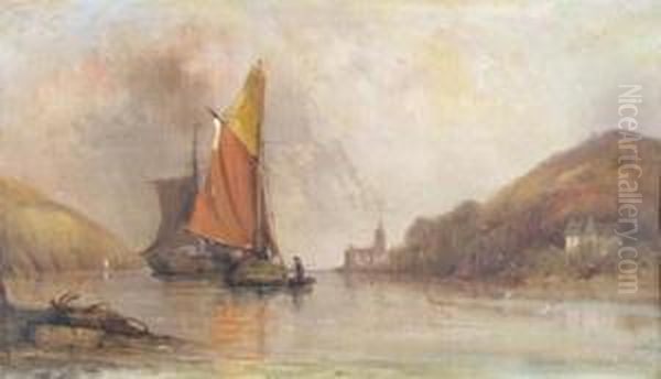 A Continental Lake Scene Oil Painting by Elizabeth Strong