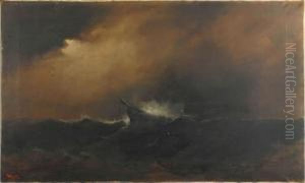 Coastal Scene With Tall Masted Ship Oil Painting by Alexander Charles Stuart