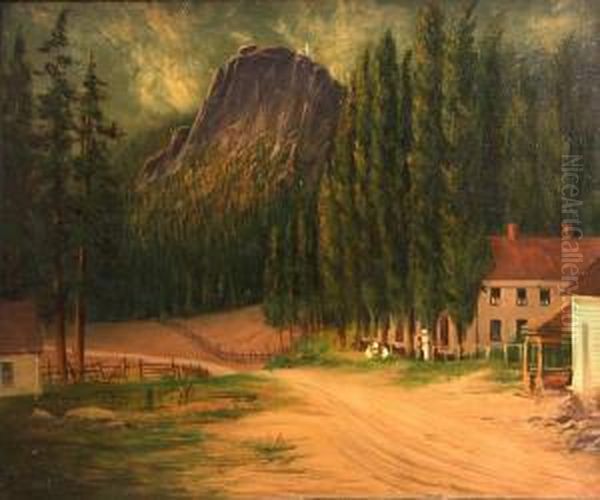 Sugar Loaf From Kyburz Road And A House Along The American River Oil Painting by James Everett Stuart