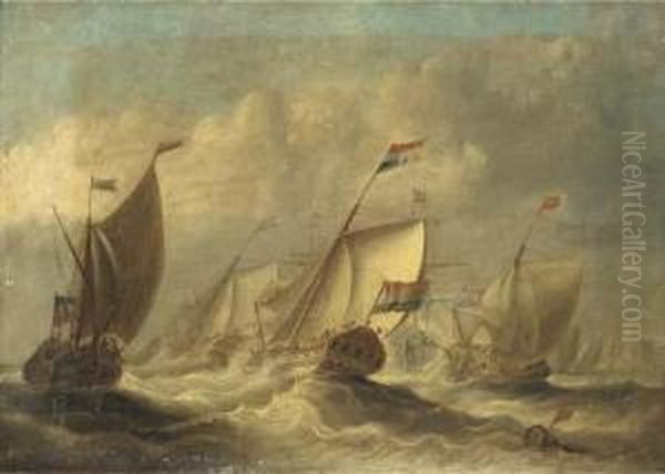 An Amsterdam State Yacht In The Company Of The Dutch Fleet Oil Painting by William Stuart