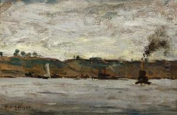 Palisades, North River Oil Painting by Dedrick Brandes Stuber