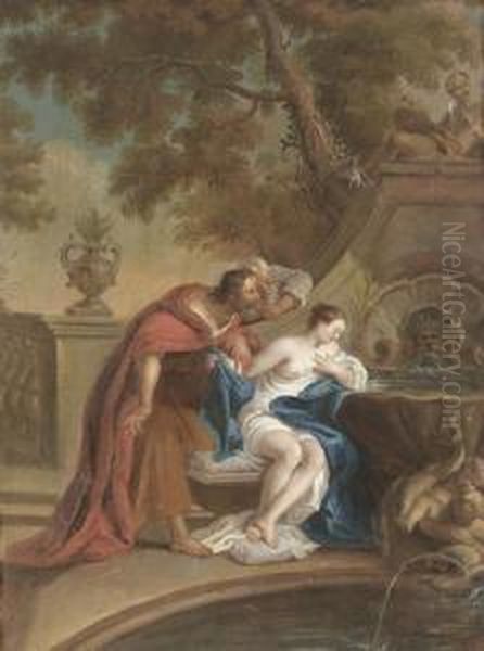 Susanna Beim Baden. Oil Painting by Johann Rudolf Studer