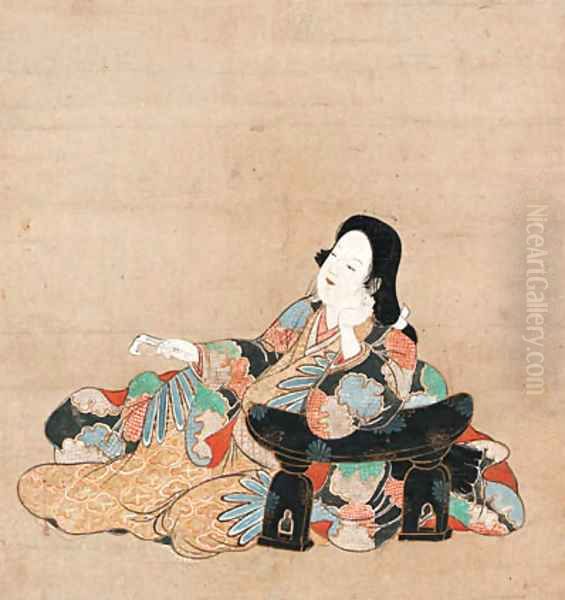 Beauty leaning on an armrest Oil Painting by Anonymous Artist