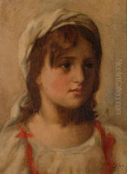 Portrait Of A Girl. Oil Painting by Tade Styka