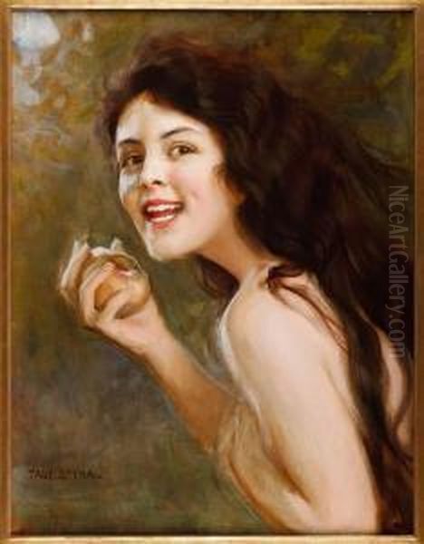 Dziewczyna Z Jablkiem Oil Painting by Tadeusz Styka