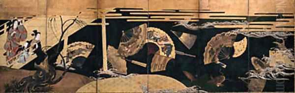 Women admiring floating fans Oil Painting by Anonymous Artist