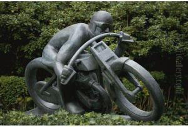 Sunbeam - Motorcyclist Oil Painting by Otakar Svec