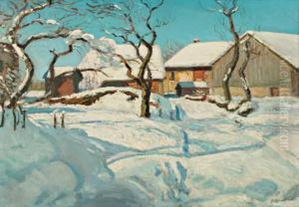 Paysage Enneige Oil Painting by Alfred Swieykowski