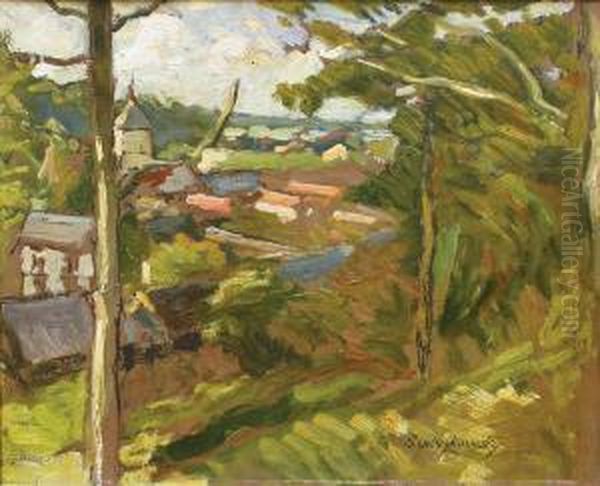 Village Oil Painting by Alfred Swieykowski