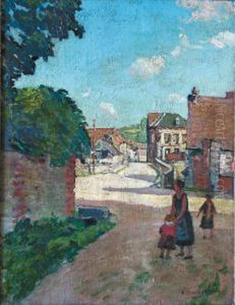 Route De Village Animee Oil Painting by Alfred Swieykowski