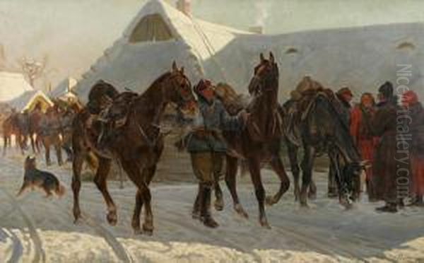 Popas We Wsi Oil Painting by Jozef Swirysz-Ryszkiewicz