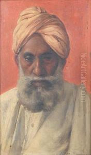 A Pair Of Portraits: Mussulman Andindian Oil Painting by Rudolf Swoboda
