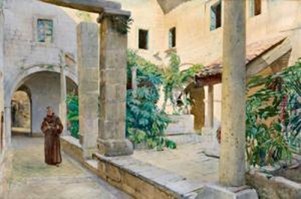 Cortile Del Convento Inondato Dal Sole Oil Painting by Rudolf Swoboda