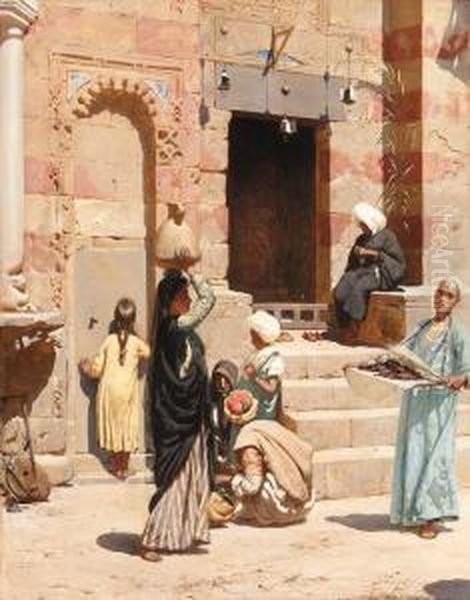 An Orientalist Street Scene Oil Painting by Rudolf Swoboda