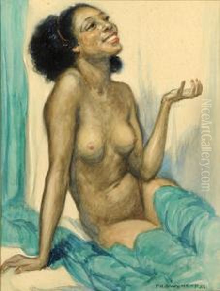 Nu Au Voile Vert Oil Painting by Philippe Swyncop