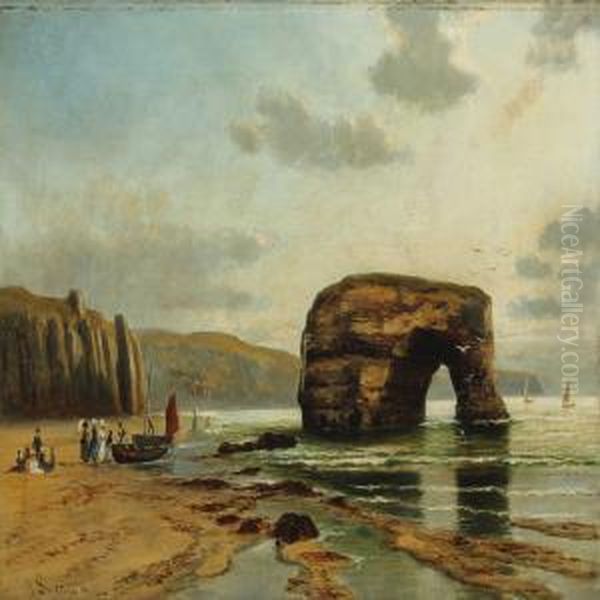 A Party On The Beach At Lands End Oil Painting by John Syer