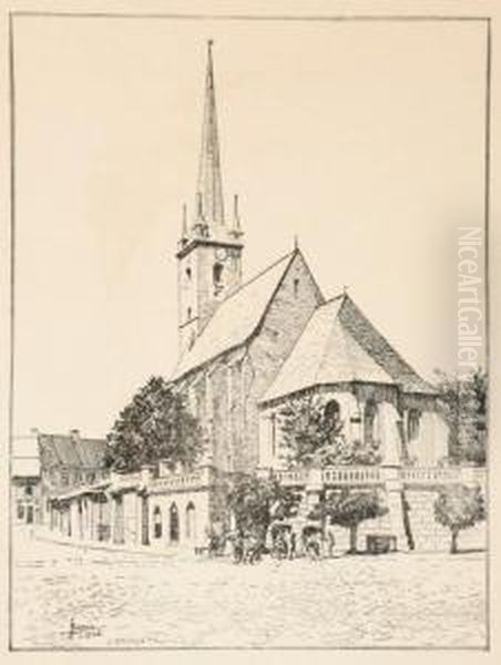 Erdelyi Templom Oil Painting by Sandor Szopos