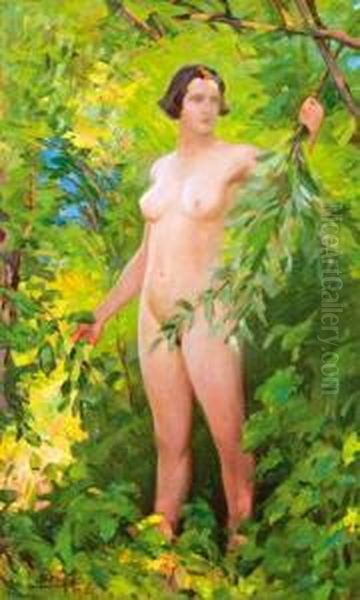 Akt Szabadban Oil Painting by Sandor Szopos