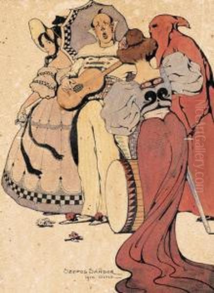 Farsangi Jelenet Oil Painting by Sandor Szopos