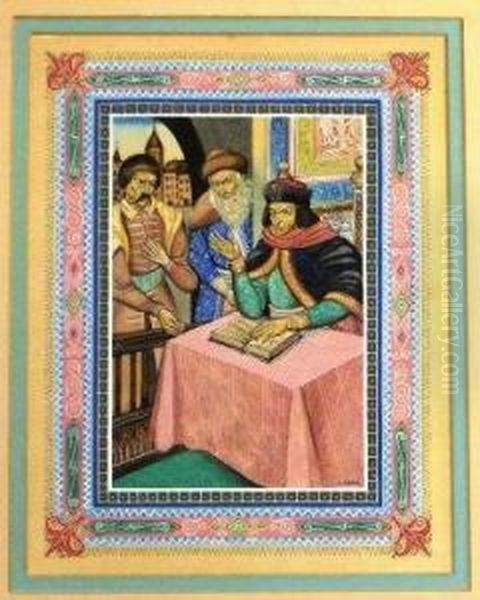 Consulting The Judge Oil Painting by Arthur Szyk