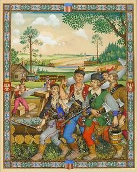 Jamestown Poles Oil Painting by Arthur Szyk