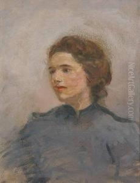Sketch Of Girl In Blue Dress Oil Painting by Augustus Vincent Tack